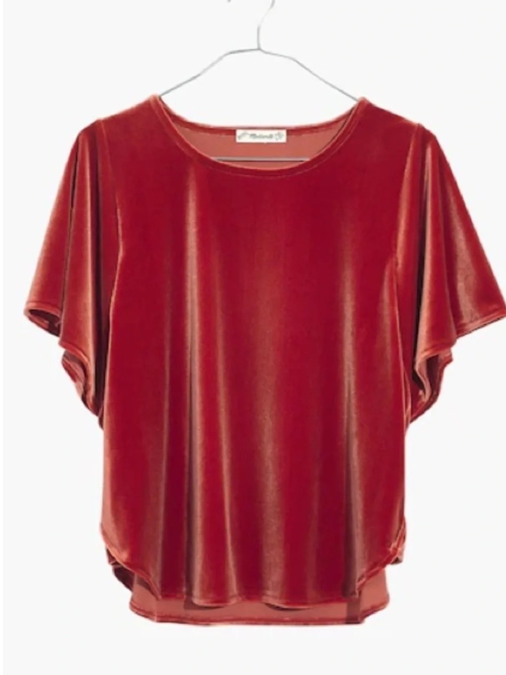 Madewell Orange Velvet Flutter Sleeve Top